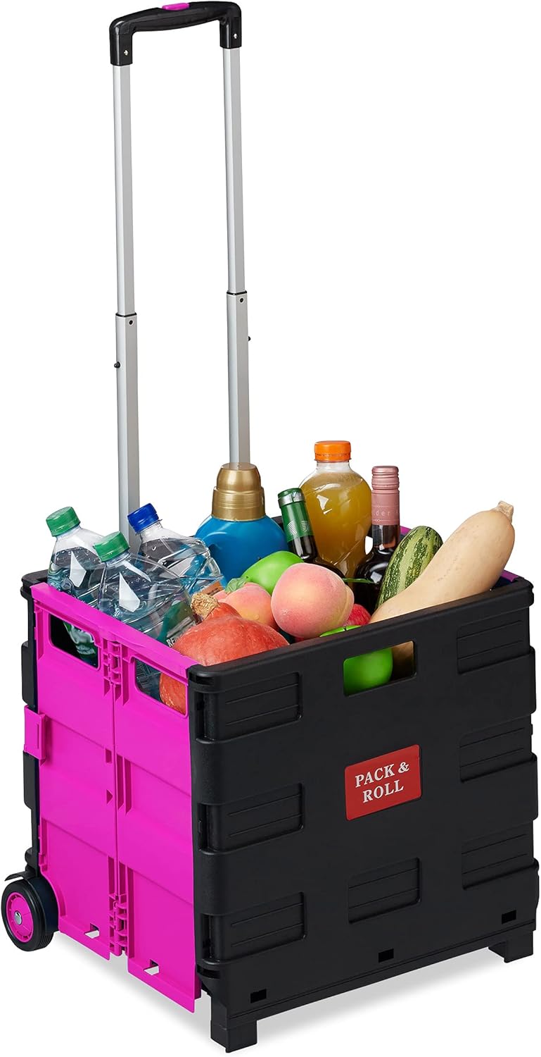 Klappbarer Einkaufstrolley mit Teleskop-Griff, Pink