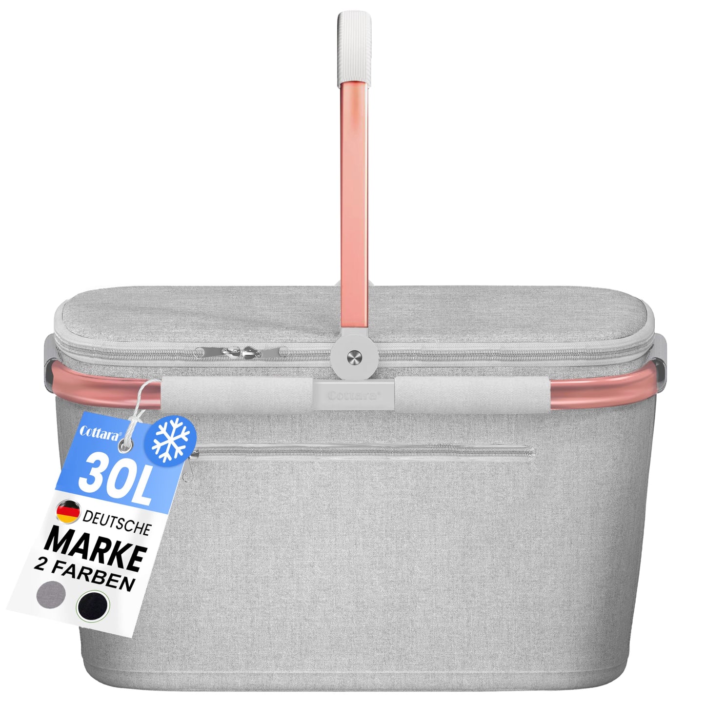 Thermo Einkaufskorb Kühltasche mit Reissverschlussfach, Hellgrau Rose