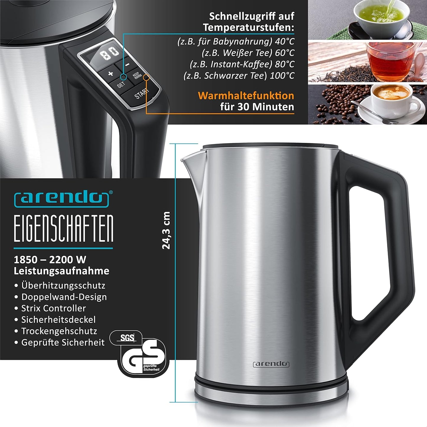 Wasserkocher mit Toaster-Set (4 Scheiben), C: Silber