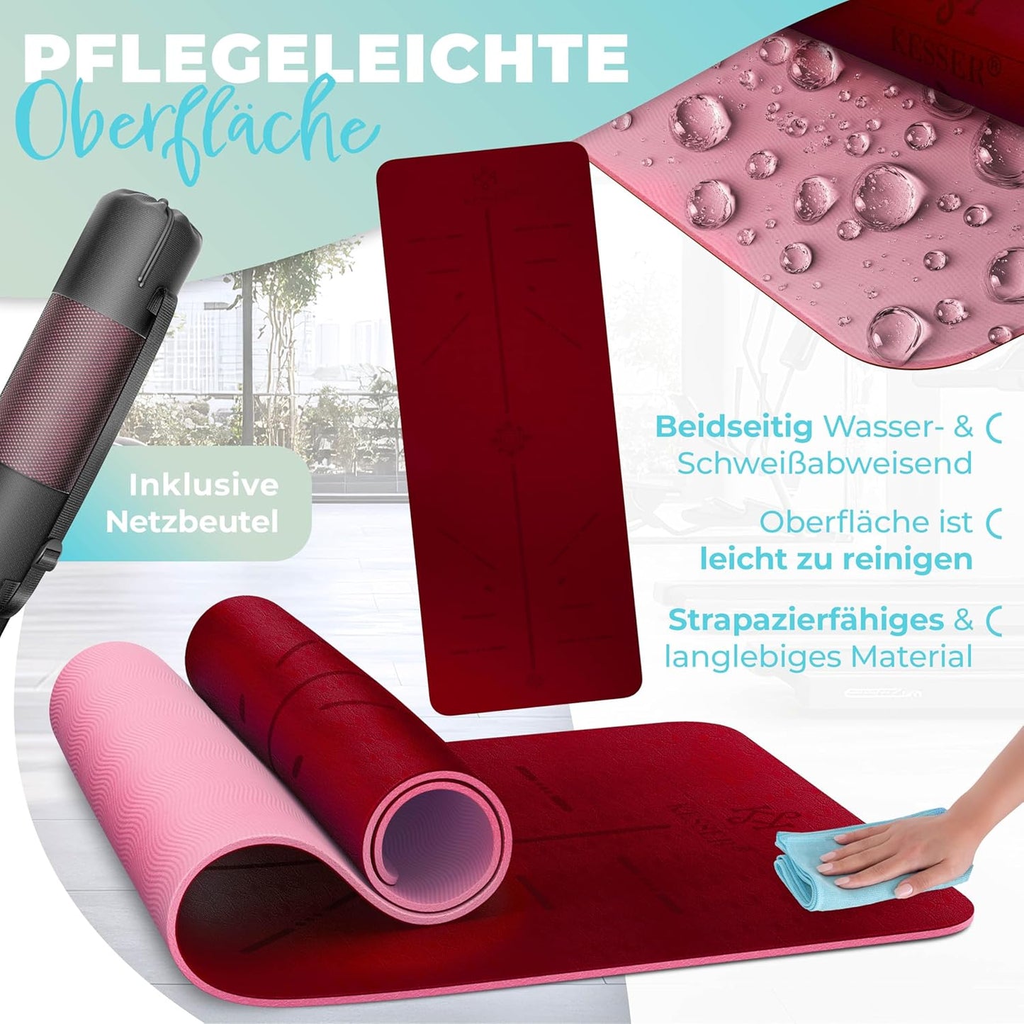 Yogamatte mit Tragegurt, Bordeaux