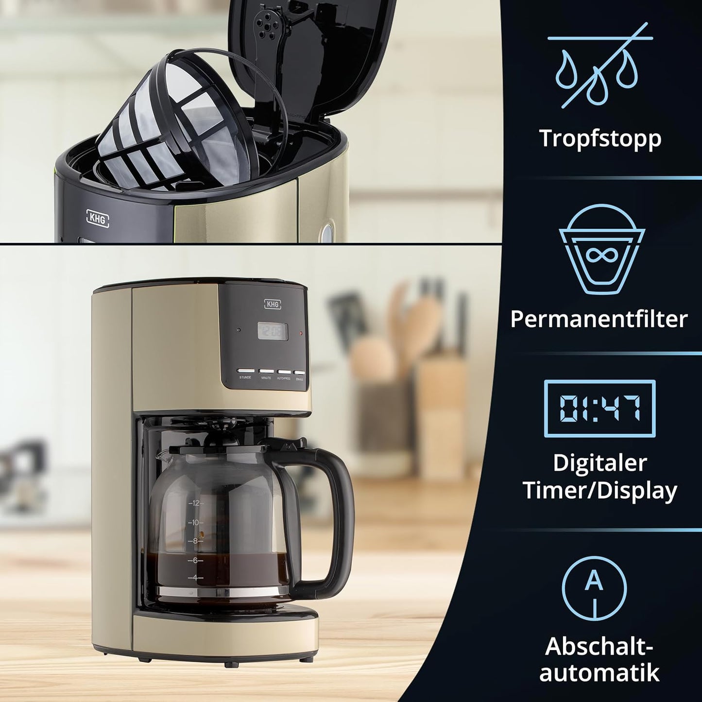 Kaffeemaschine KA-184 mit Timer-Funktion, Creme