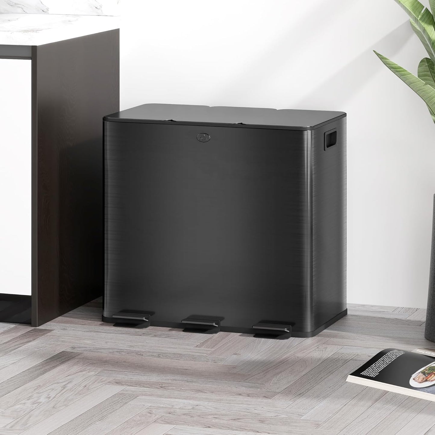Treteimer mit Softclose und Mülltrennung, 3 Fächer, 3 x 15L Schwarz