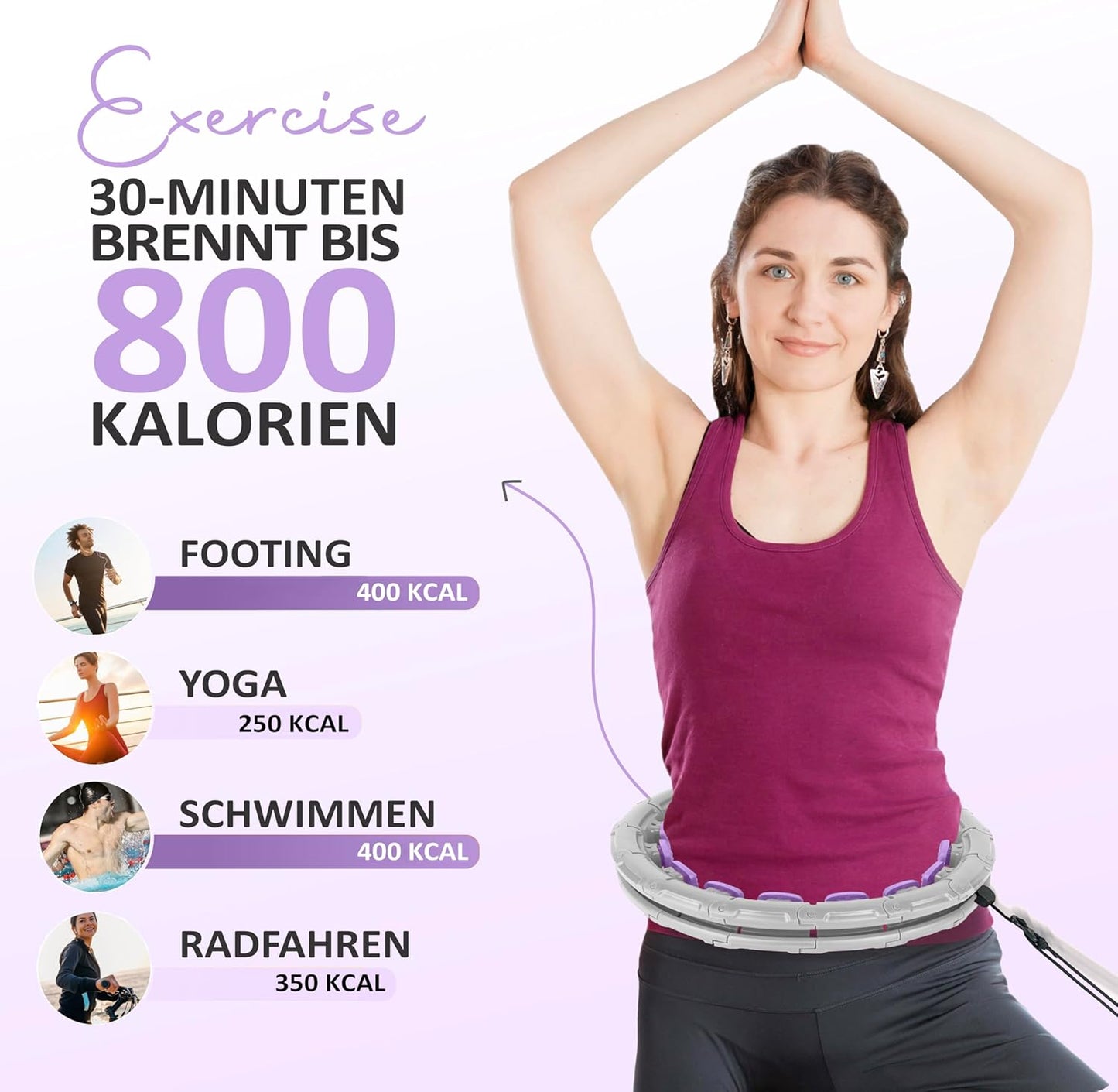 Hula Hoop Reifen mit Gewichtskugel (24-teilig), Hula Lila