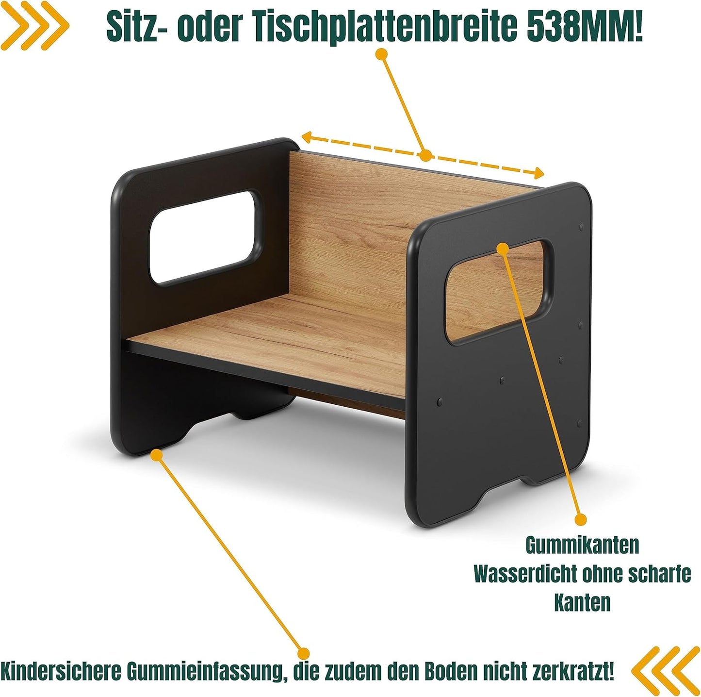 Kindersitzbank & Tisch-Kombination, Schwarz + Eiche
