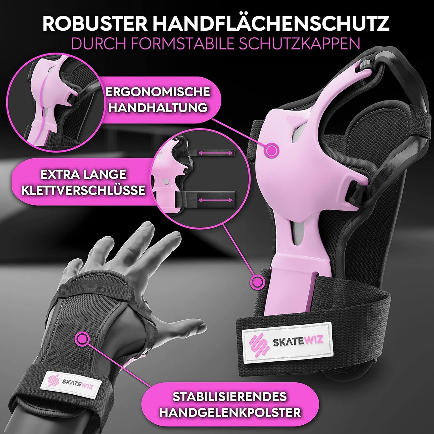 6-teiliges Skate Protektoren-Set, M - Jugendliche & Erwachsene PINK SCHWARZ
