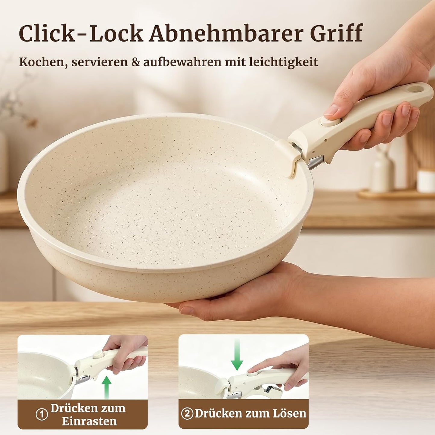 21-teiliges Kochgeschirrset mit abnehmbarem Griff, Weiss