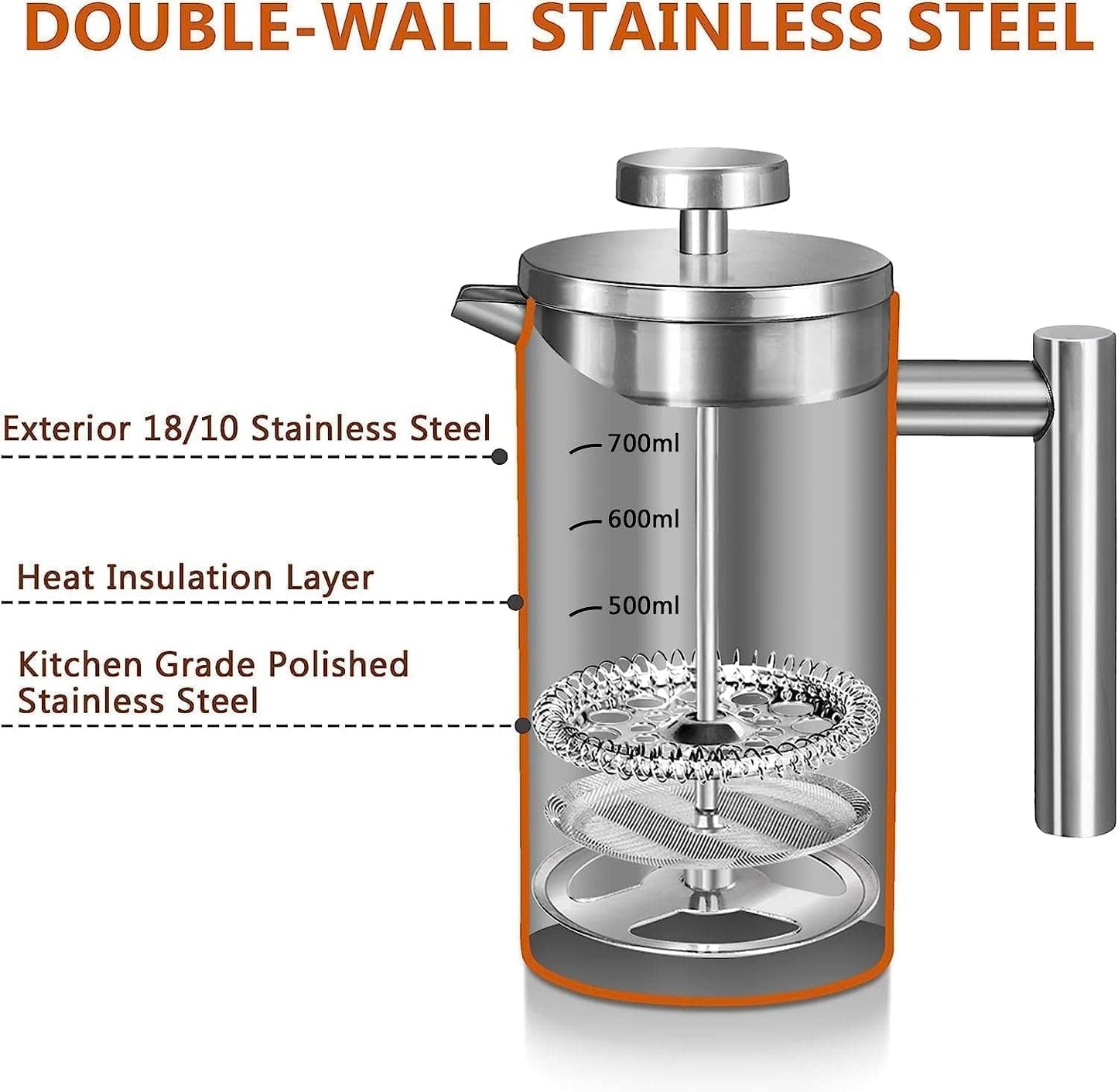 French Press, 600 ml, 600ml Silver