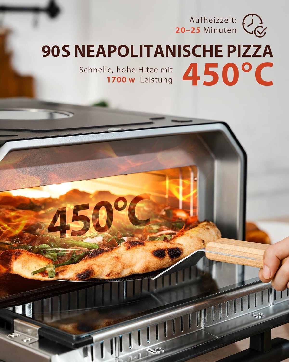 Elektrischer Pizzaofen, Pizzastein & Pizzaschaufel & Backblech Silber