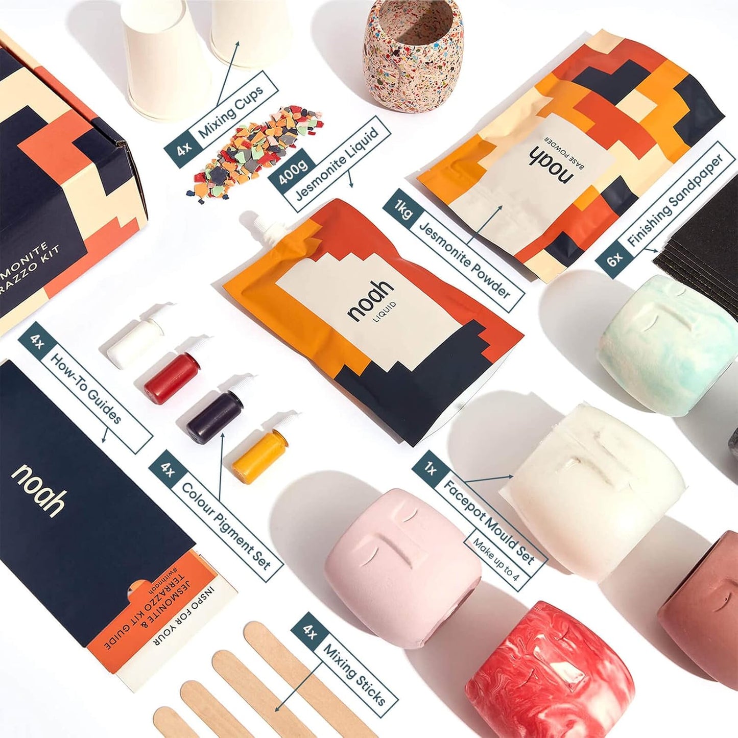 Jesmonite & Terrazzo Starterkit Gesichtstopf-Set, Primärfarben Gesichtstopf-Set