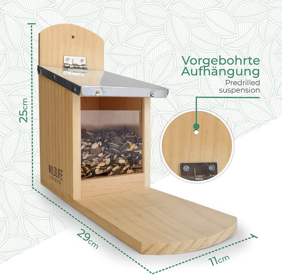 Wetterfestes Eichhörnchen Futterhaus, 11cm x 29cm x 25cm (LxBxH)