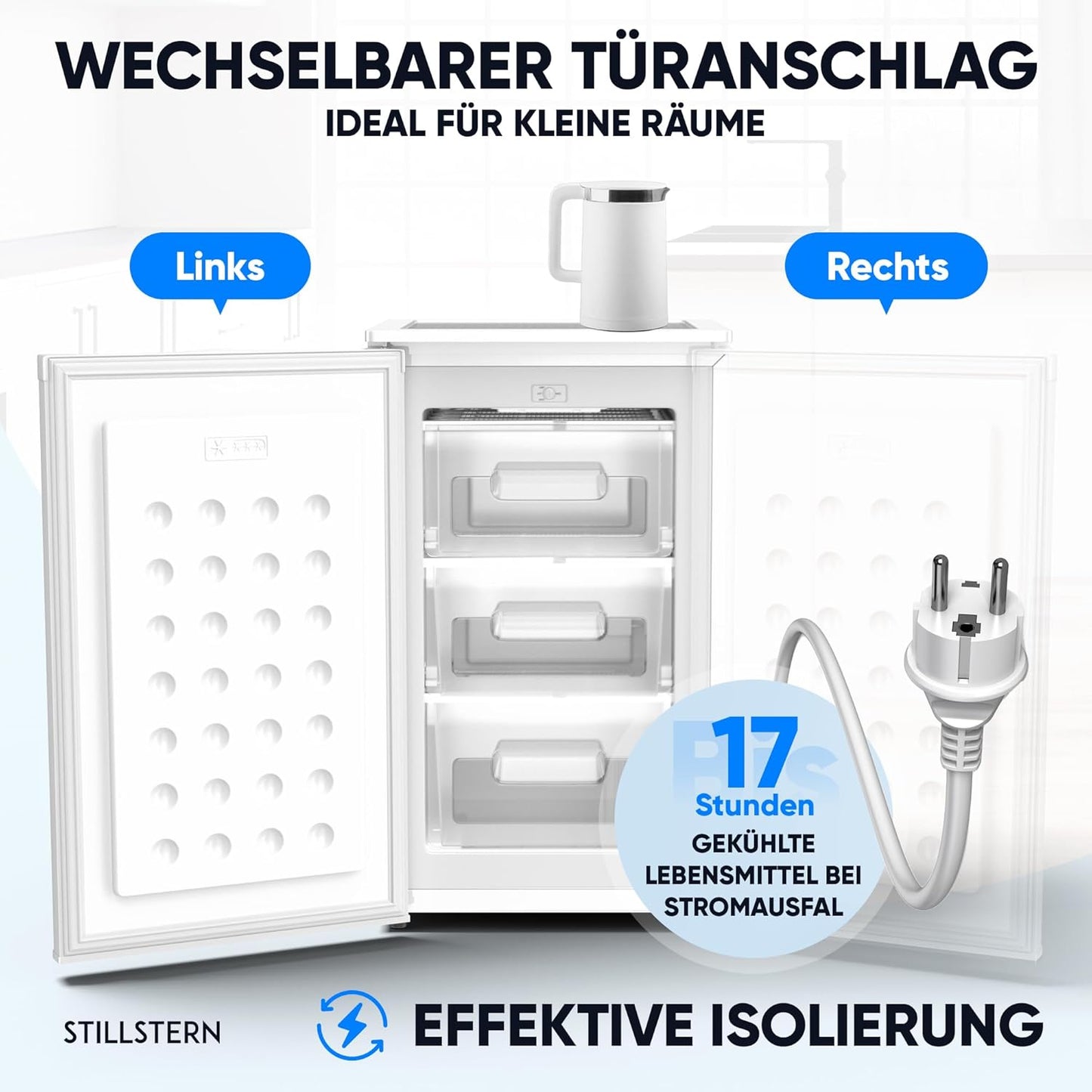 Kompakter Gefrierschrank 73L mit 3 Fächern, Weiss