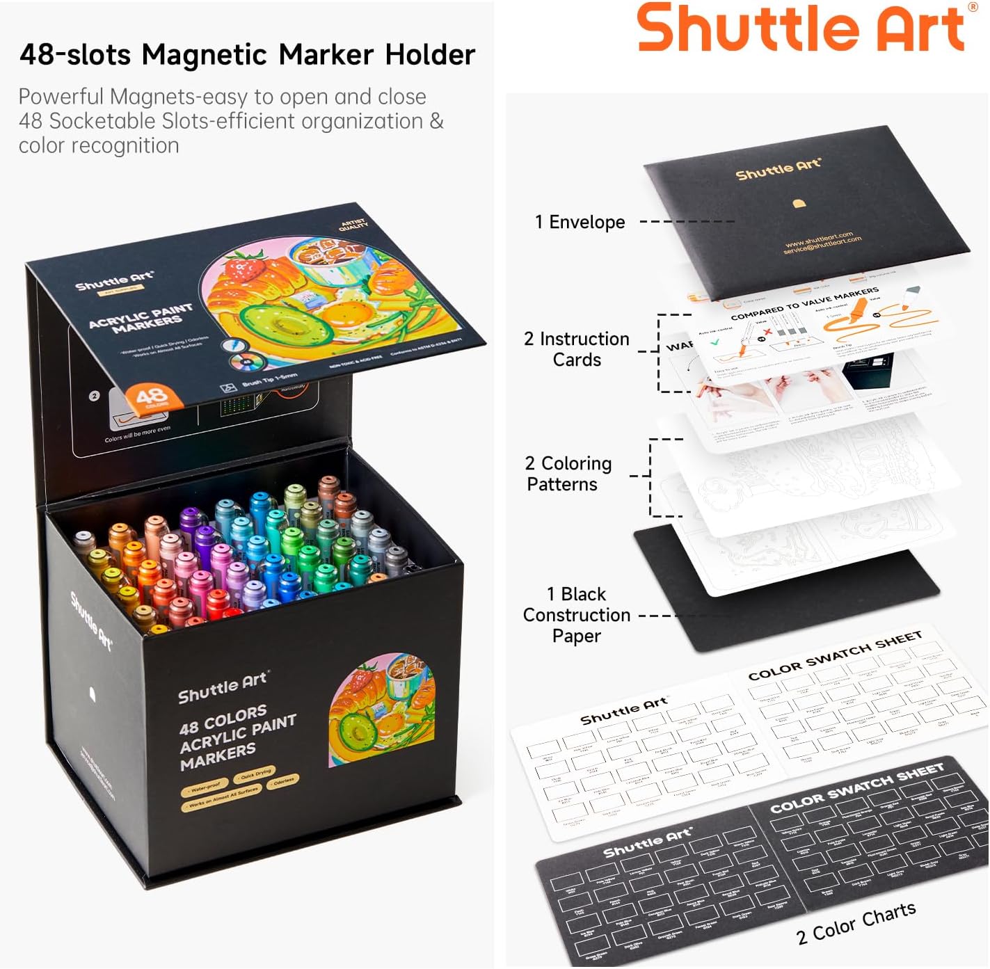 Acrylmarker-Set für Steine, wasserfest, 48 Farben
