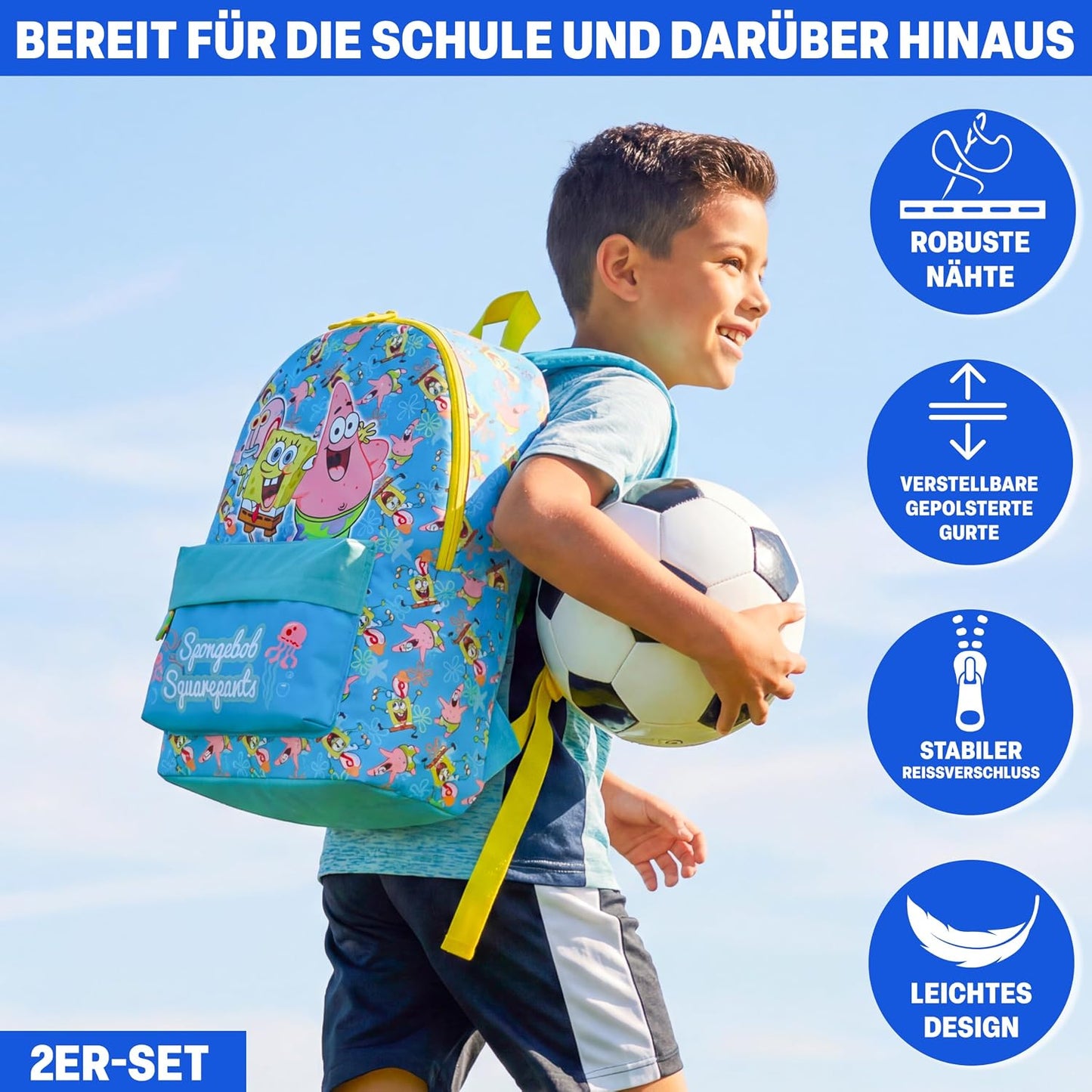 Spongebob Kinderrucksack-Set mit Trinkflasche, Multi Spongebob