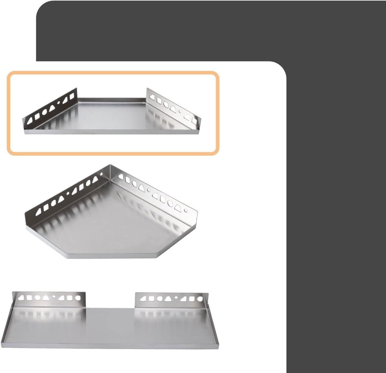 Eck-Duschablage zum Einfliesen, 310mm x 130mm Silber