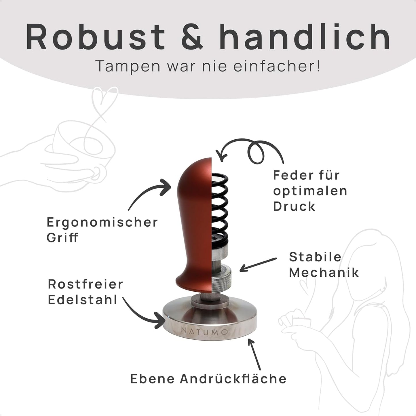 Espresso Tamper Set mit druckregulierendem Tamper, Bronze 58mm