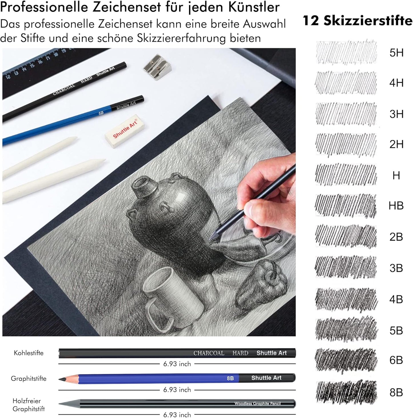 37-teiliges Zeichenstifte Set inkl. Tasche und Skizzenbuch