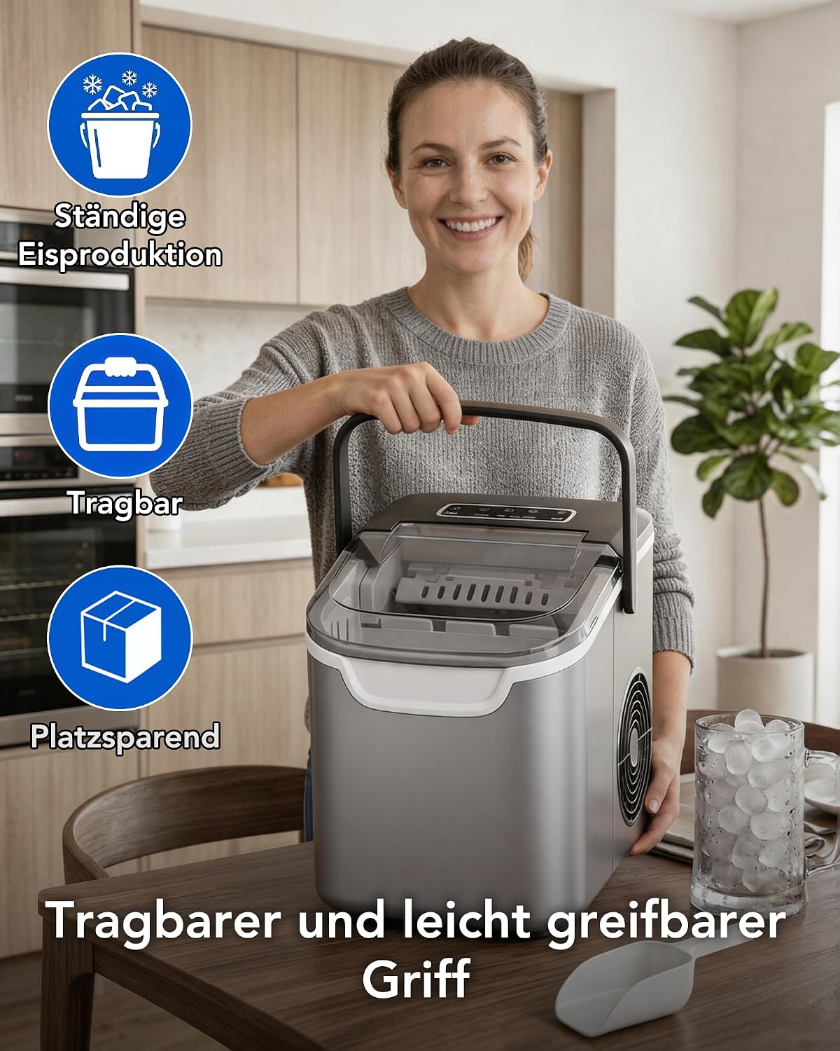 Eiswürfelmaschine mit Selbstreinigung, Kühlgrau