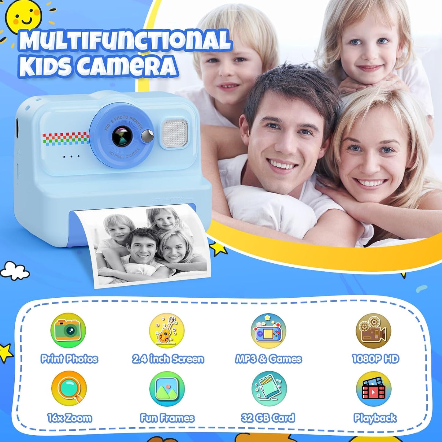 Kinder-Sofortbildkamera mit Zubehör, Blue