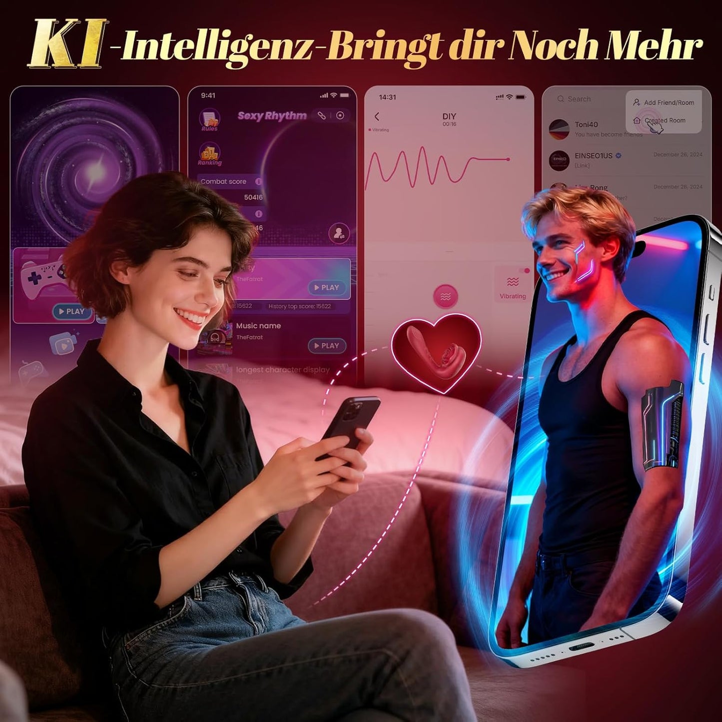 Rosen Vibrator mit KI-Steuerung, 9 Modi, leise, App-gesteuert