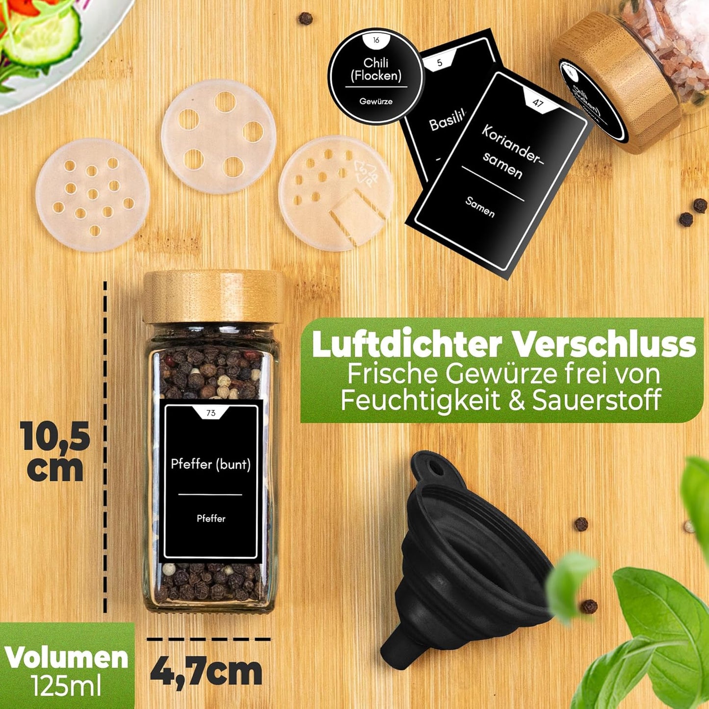 Gewürzgläser-Set mit Bambusdeckel (36 x 125ml), 36er Set