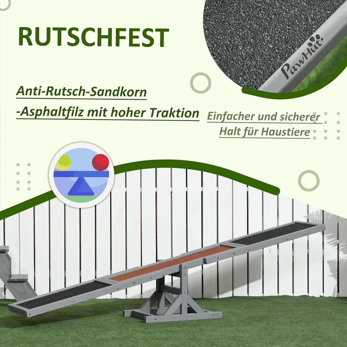 Hundewippe mit Anti-Rutsch Belag, Grau