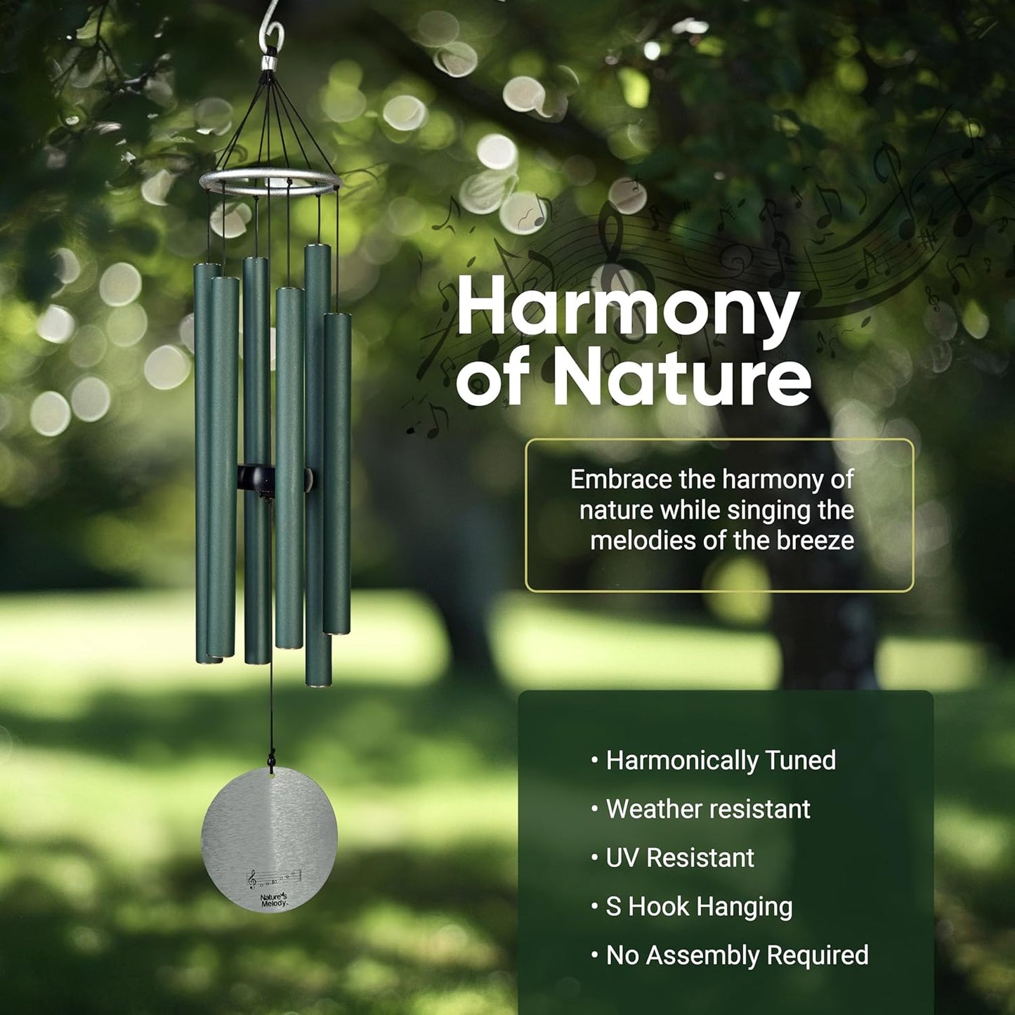 Aureole Tunes Windspiel mit 6 Röhren, E-Pentatonik, 36" Waldgrün