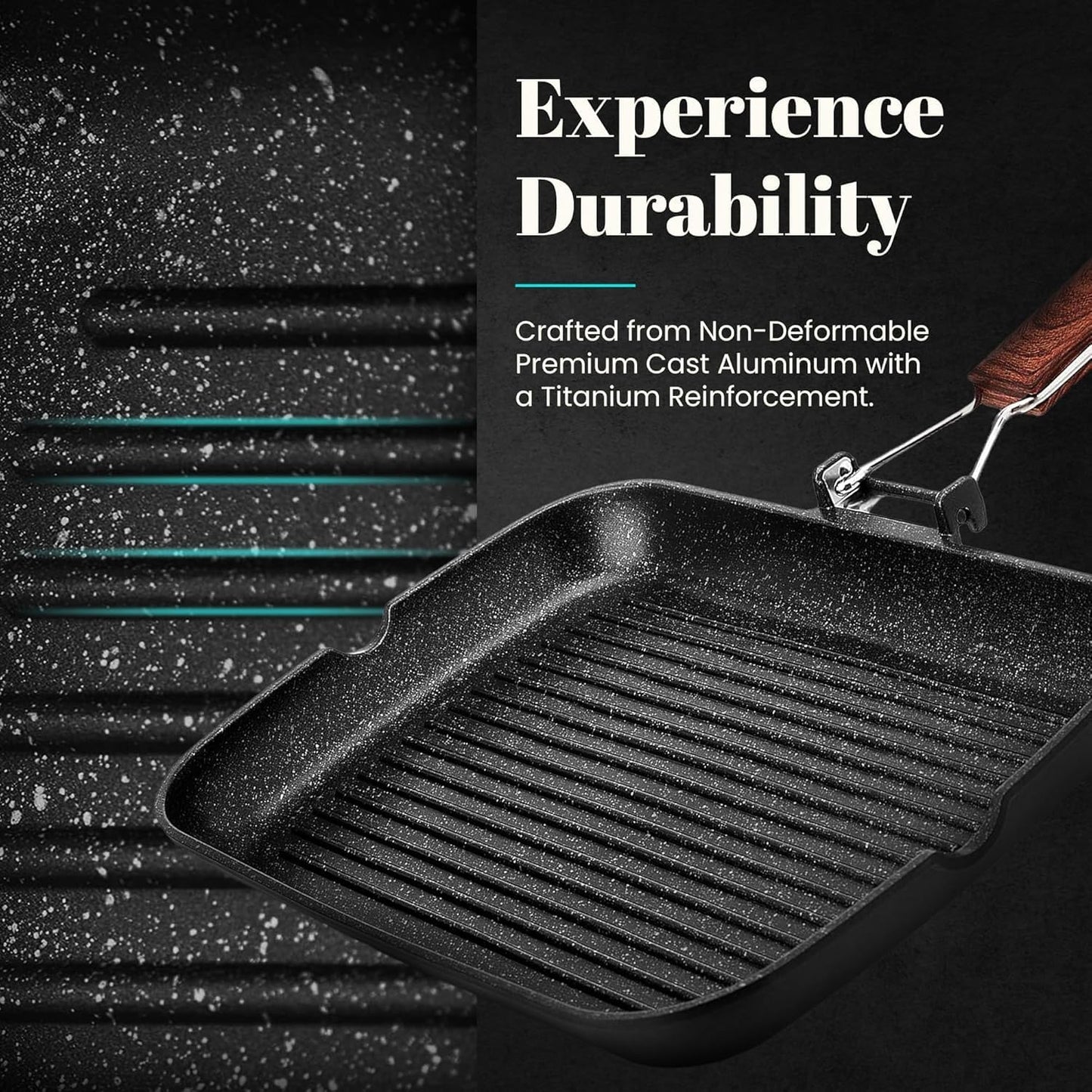 Ecochef Antihaft-Grillpfanne mit faltbarem Griff, 28 x 28 cm