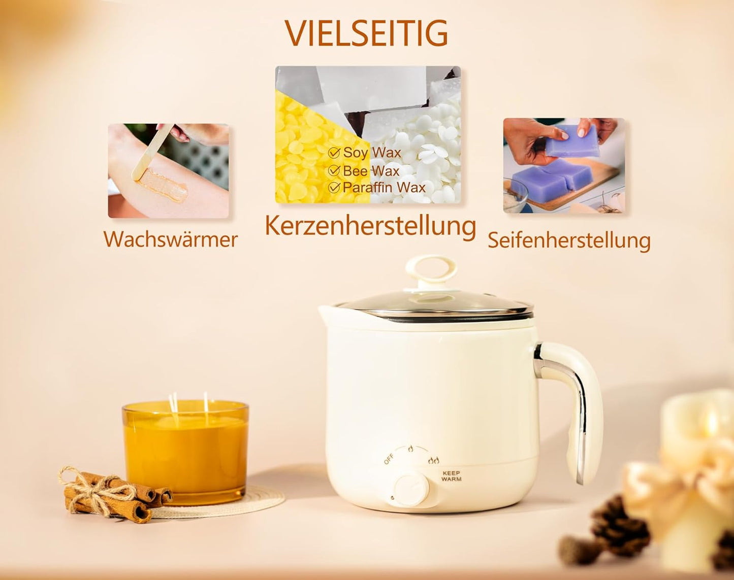 Wachsschmelzer mit Ausgiesser für Kerzenherstellung