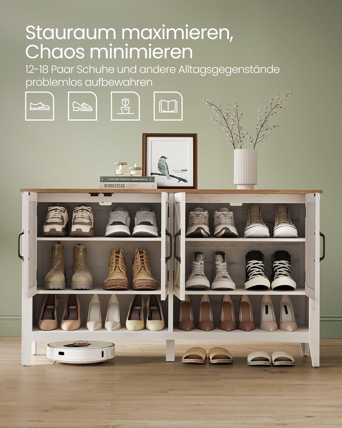 Schuhschrank mit höhenverstellbarer Ablage, Vintageweiss, Vintageweiss 120T x 35B x 70,5H cm