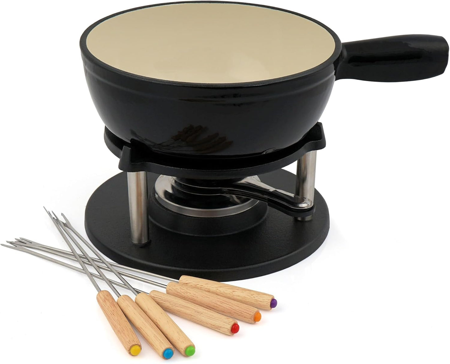 Fonduetopf-Set, Schwarz / Creme Emailliert