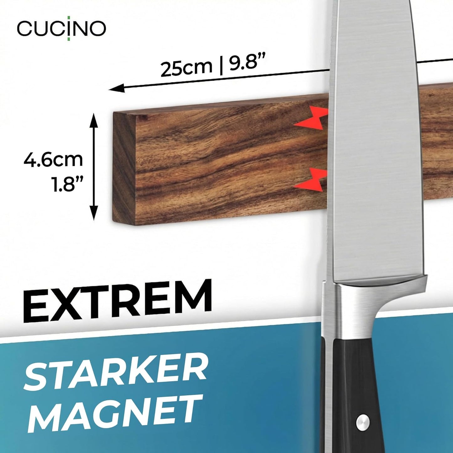 Selbstklebende Messer-Magnetleiste, Akazie 25cm