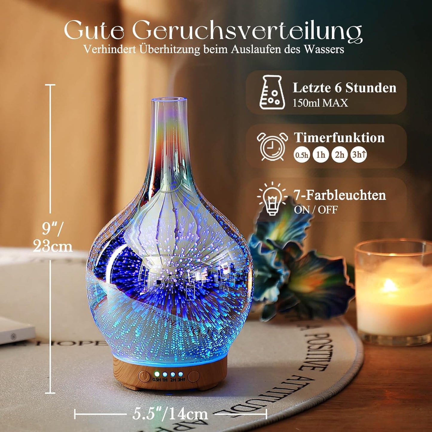 Aroma Diffuser & Luftbefeuchter mit 3D-Effekt, Silver