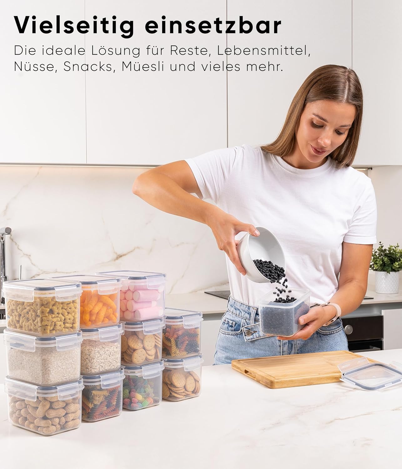 12-teiliges Vorratsdosen-Set inkl. Etiketten, 12 Set Schwarz