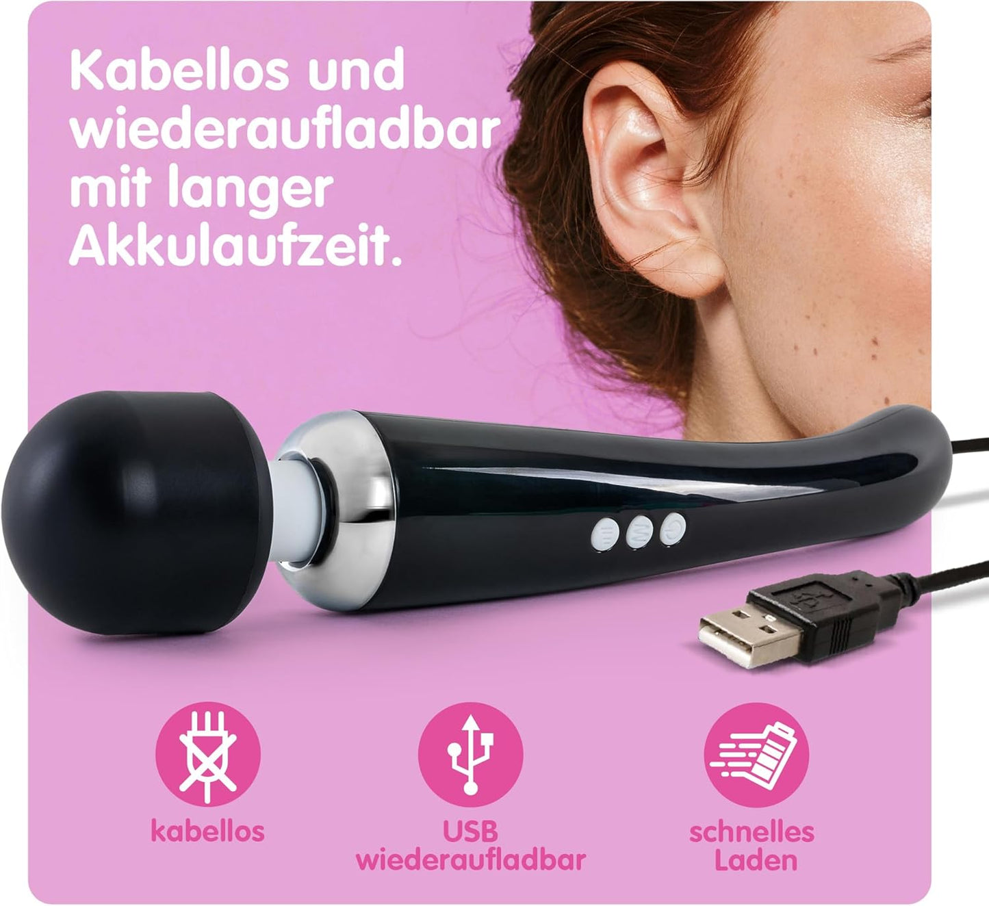Kabelloser Massagestab mit 20 Modi, Gross Schwarz