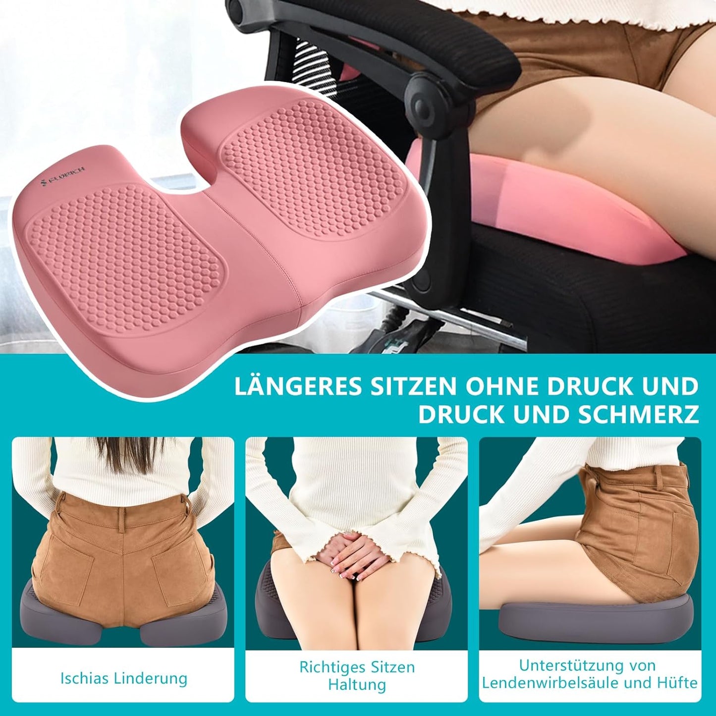 Ergonomisches Memory Foam Sitz- und Lendenkissen, Typ3-rosa