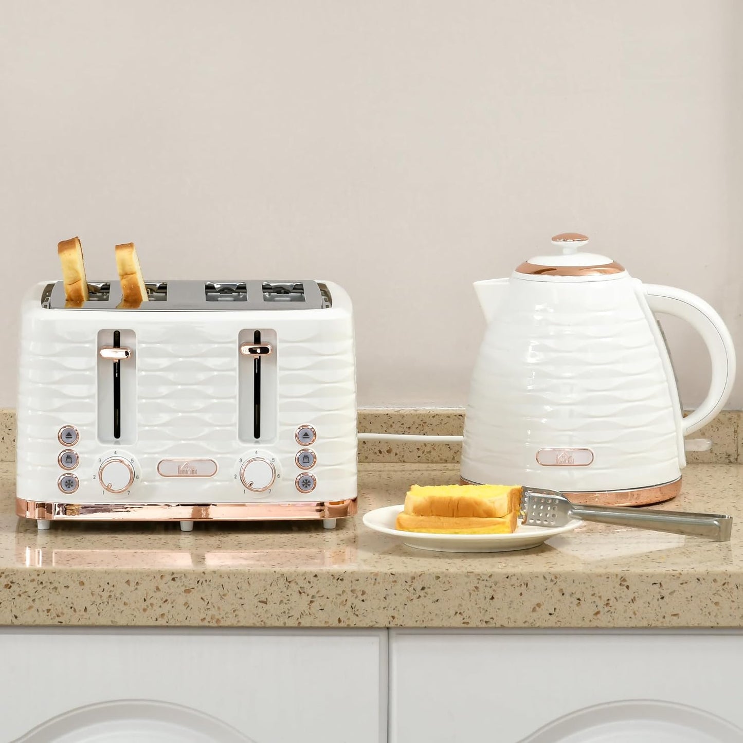 Frühstücks-Set: Wasserkocher & 4-Scheiben-Toaster, Cremeweiss