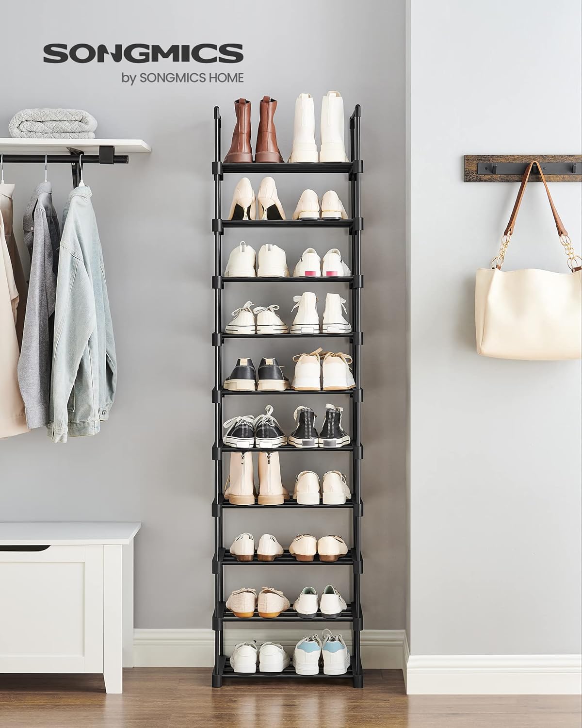 Schuhregal mit 10 Ebenen, 10 Ebenen (45B cm) Schwarz