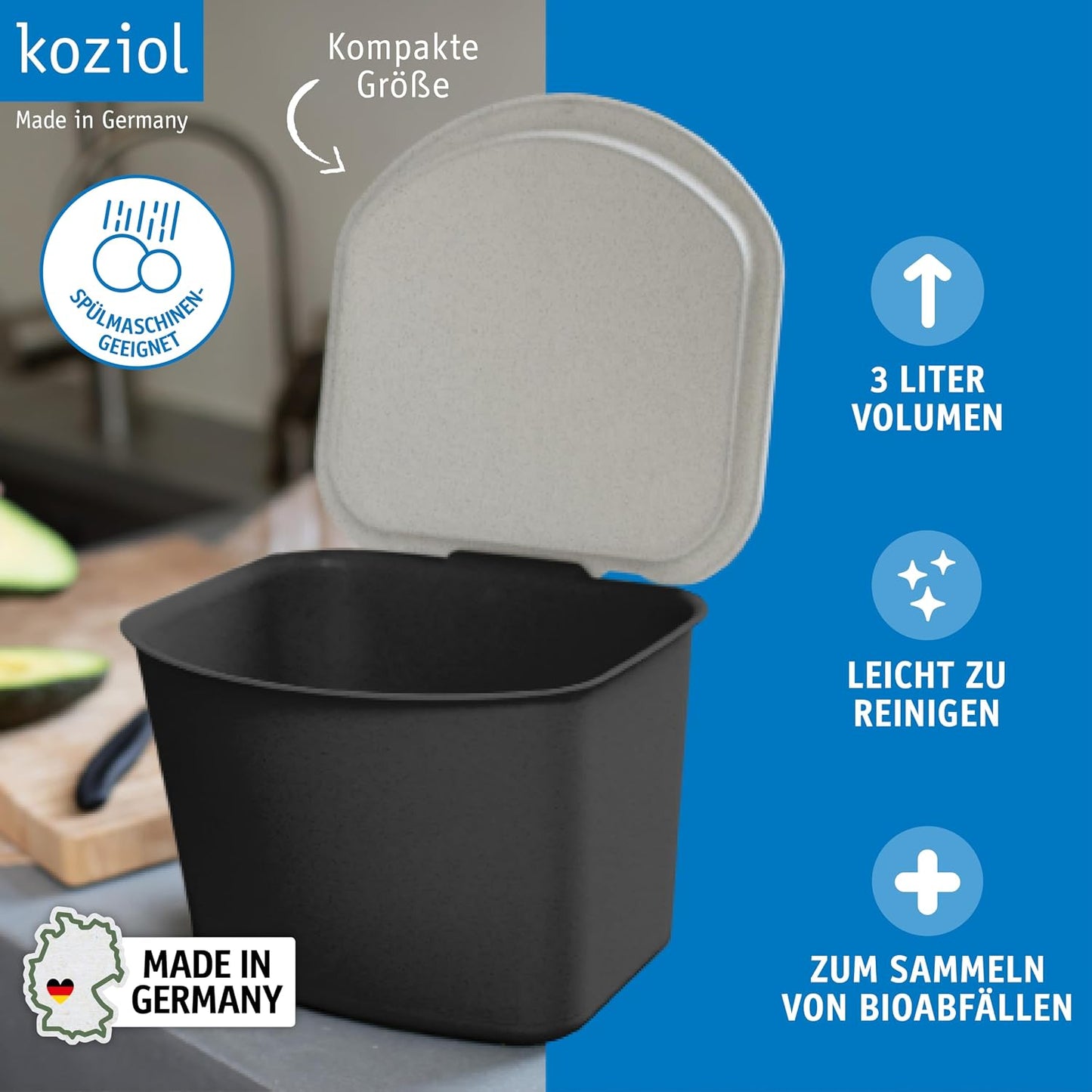 Bibo Komposteimer mit Deckel, nature ash grey
