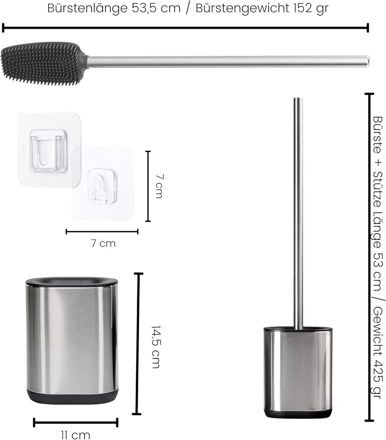 Toilettenbürste mit Silikonborsten, Silber