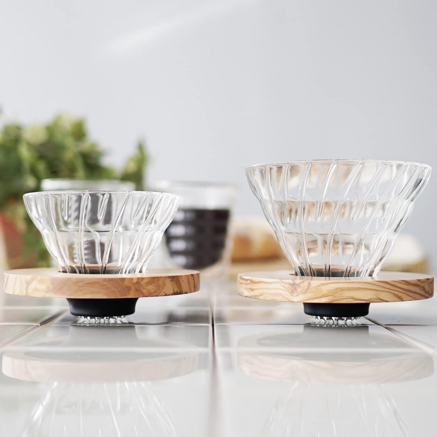 V60 Kaffeefilter, Olivenholz 01 Glas