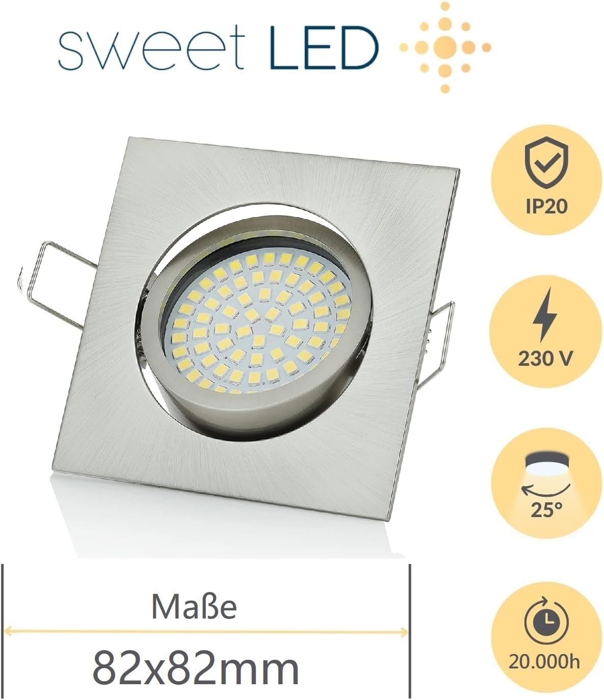 6er-Set schwenkbare LED-Einbaustrahler, Eckig-warmweiss