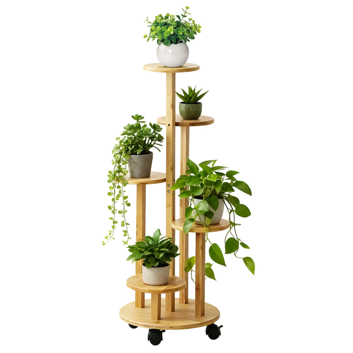5-stöckiger Blumenständer mit Rädern, fünfter Stock Holzfarbe