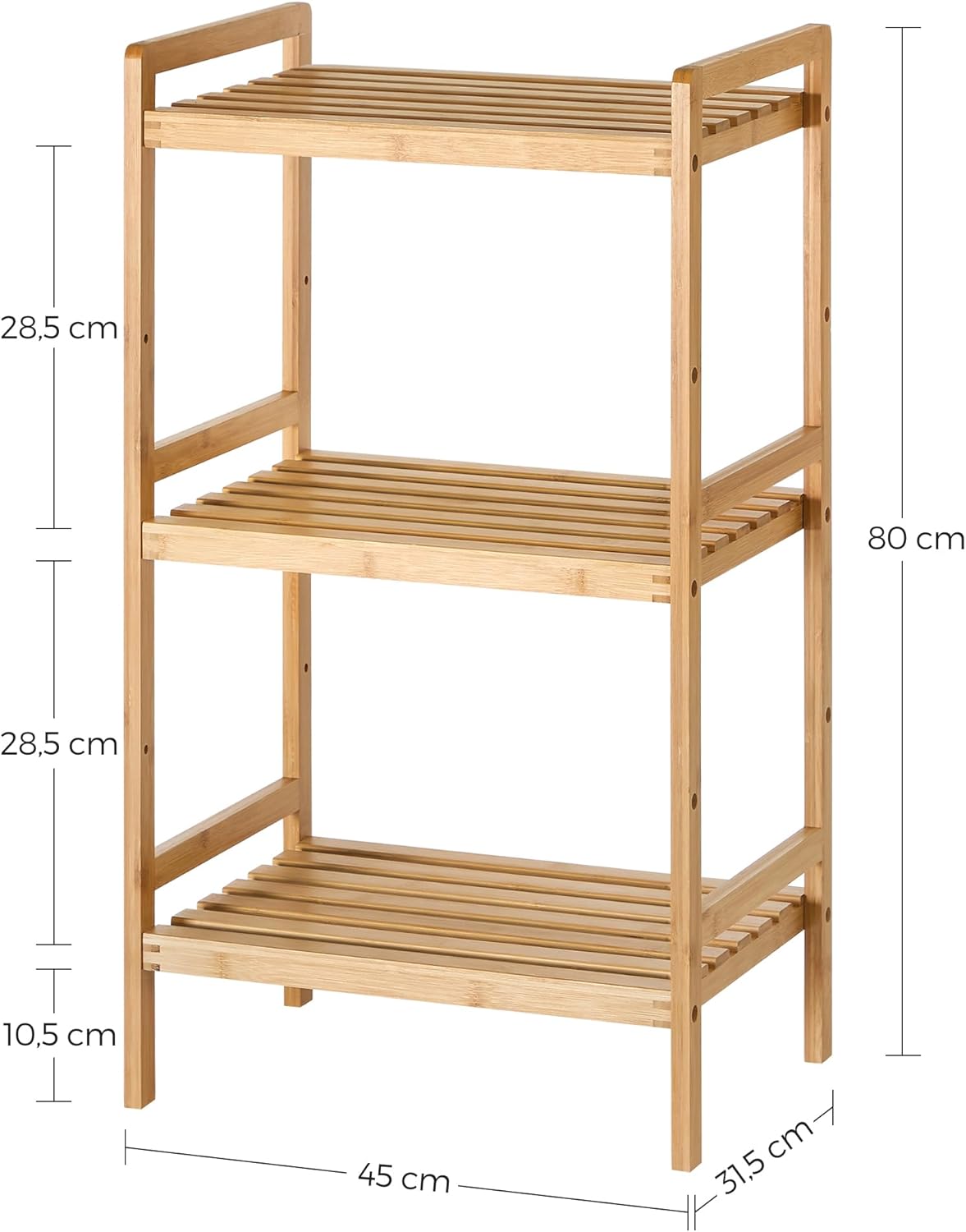 Standregal mit 3 Ablagen, Naturfarben 3 Ebenen (80H cm)