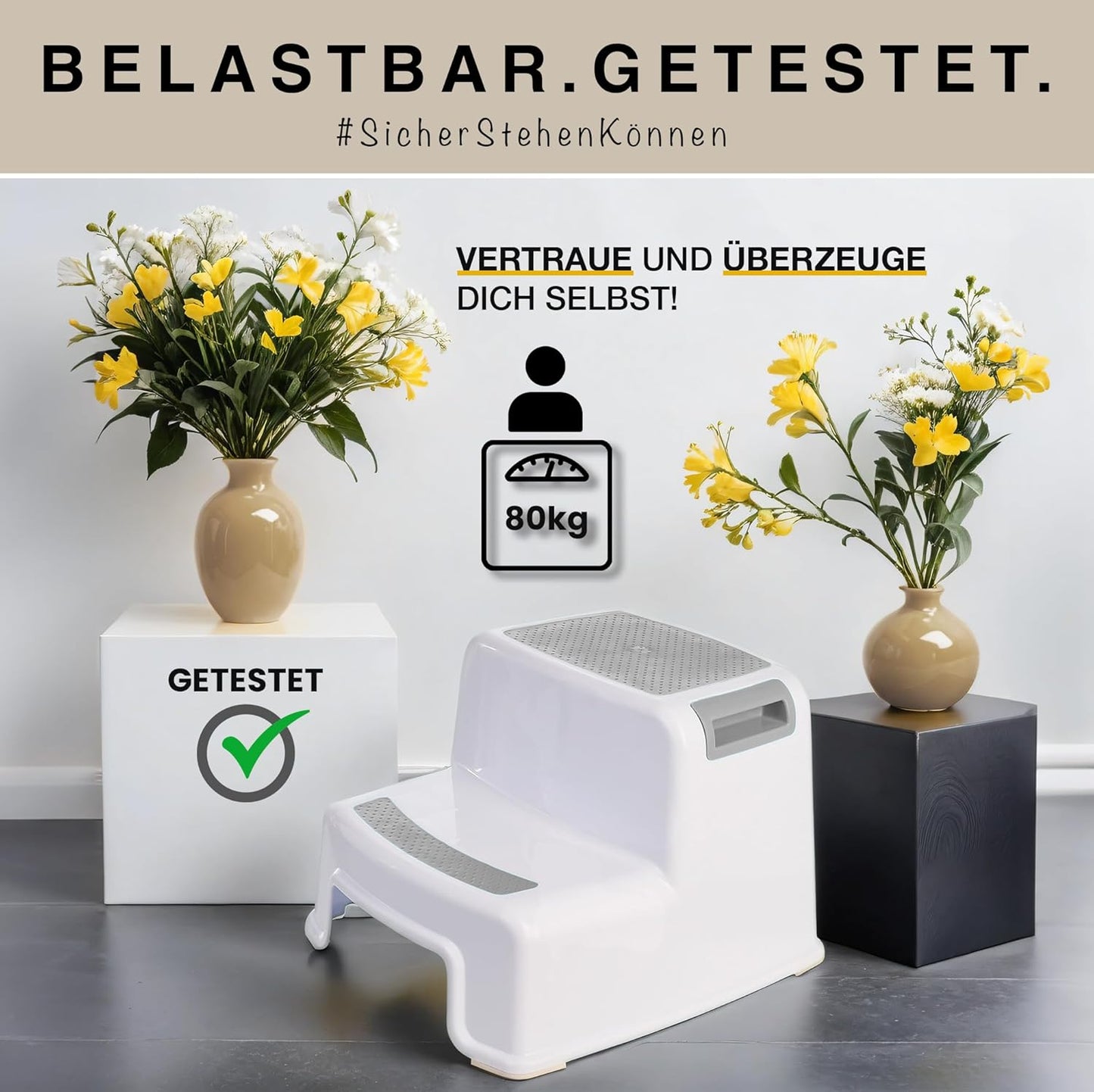 2-stufiger Tritthocker für Kinder & Erwachsene, Grau