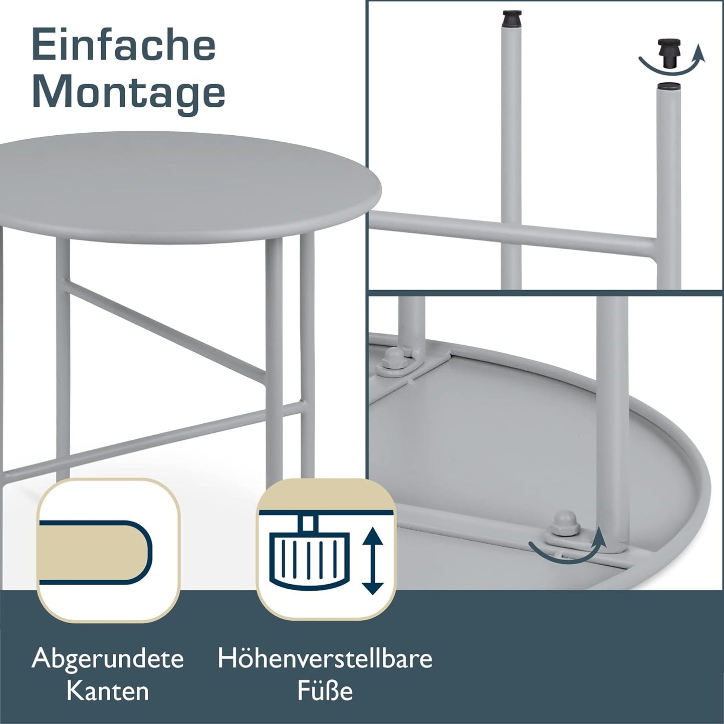 Runder Beistelltisch, Tischplatte: Ø 44cm - Höhe: 46cm Grau