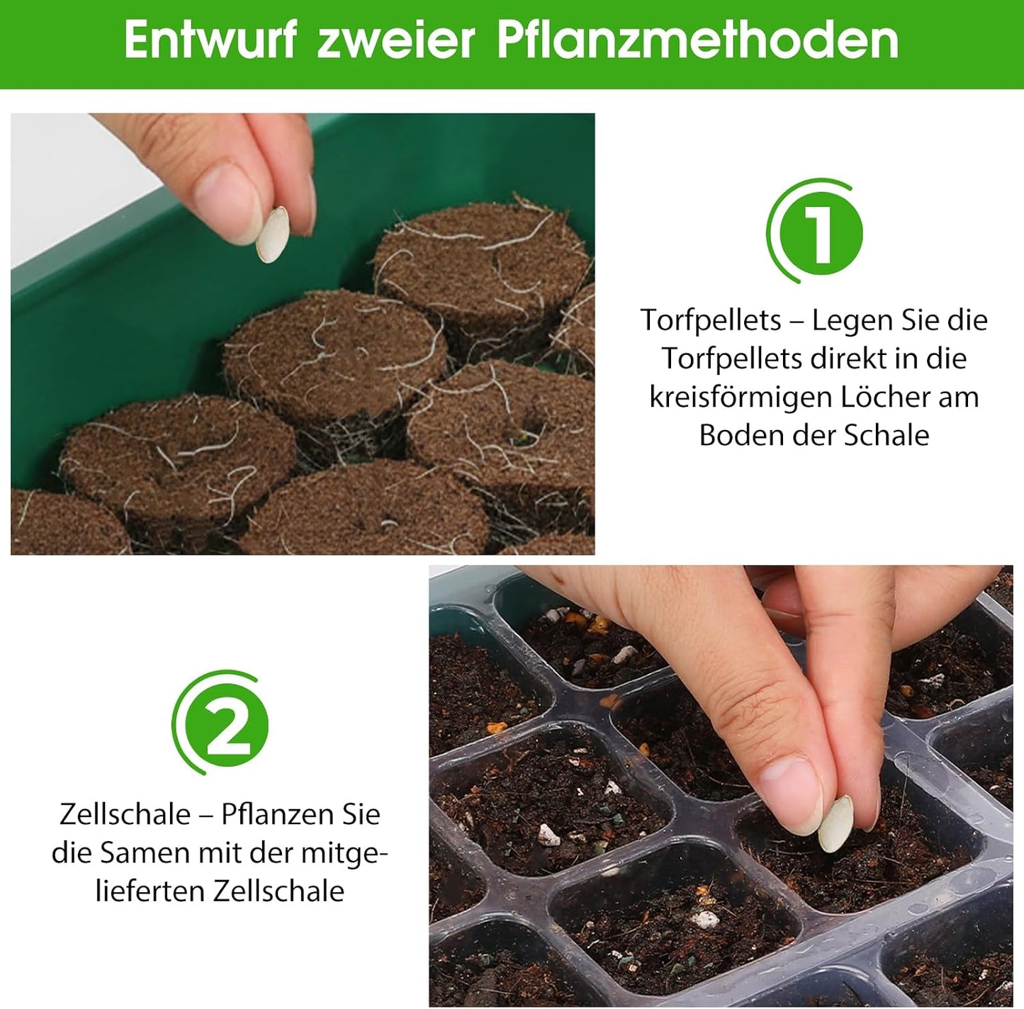 6 x Anzuchtschalen mit LED-Wachstumslicht und Timer, Grün-6pcs