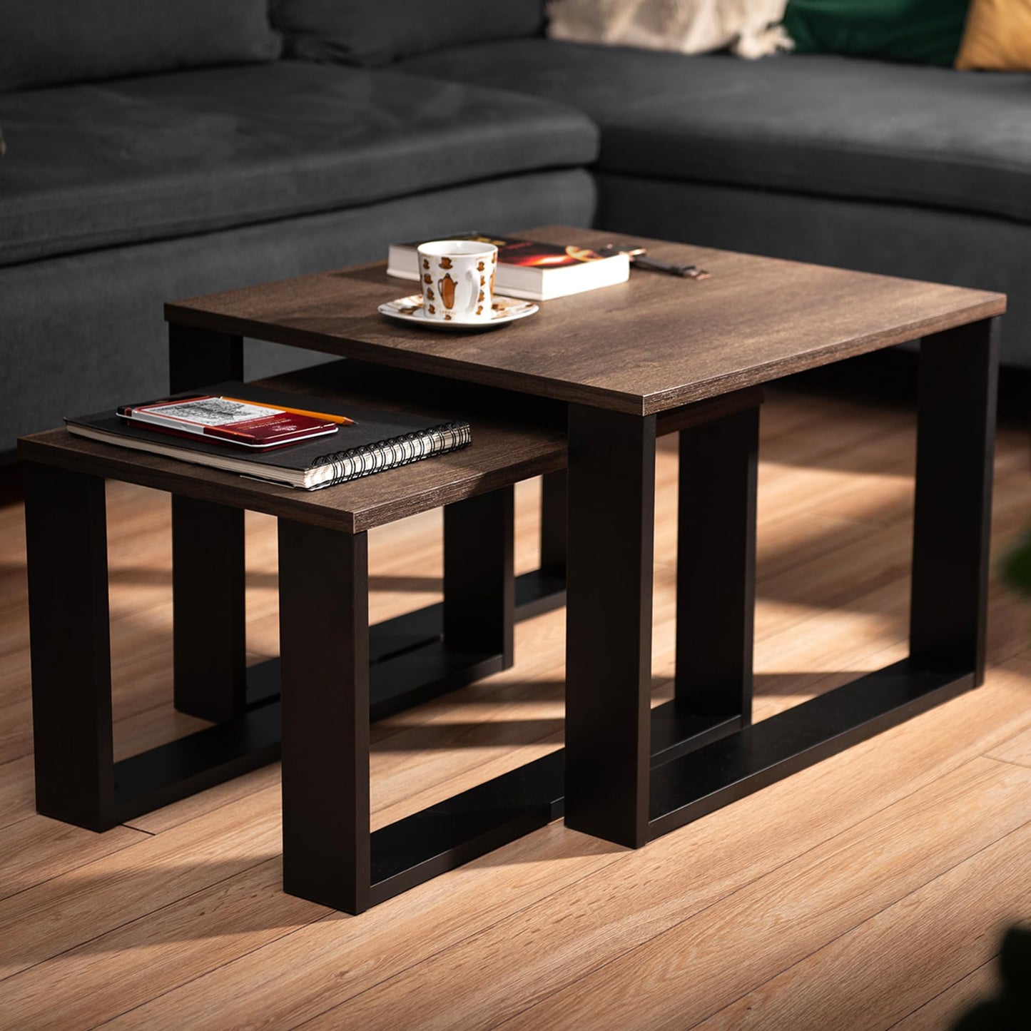 2er-Set Couchtisch, Braune Eiche