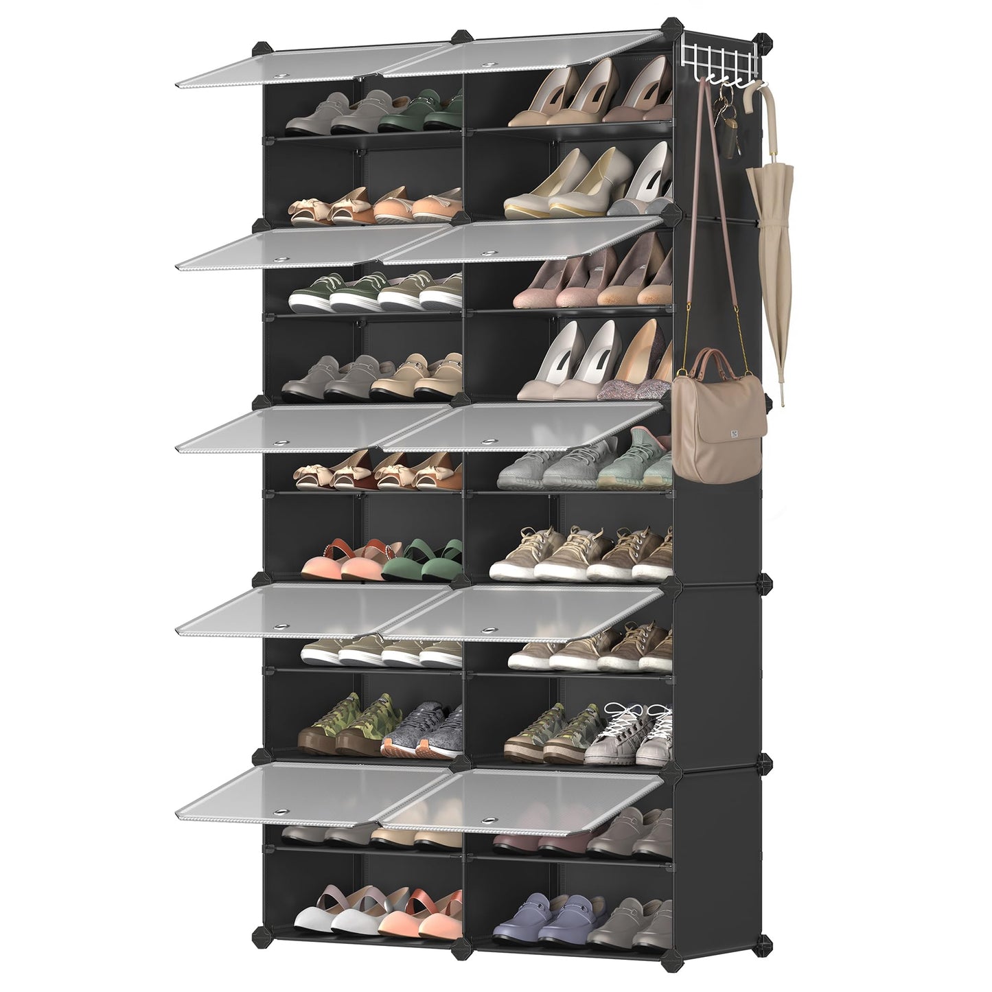 Schuhregal mit 10 Fächern für 40 Paar Schuhe, Tintenschwarz + Transparent 10 Fächern (83B x 156H cm)