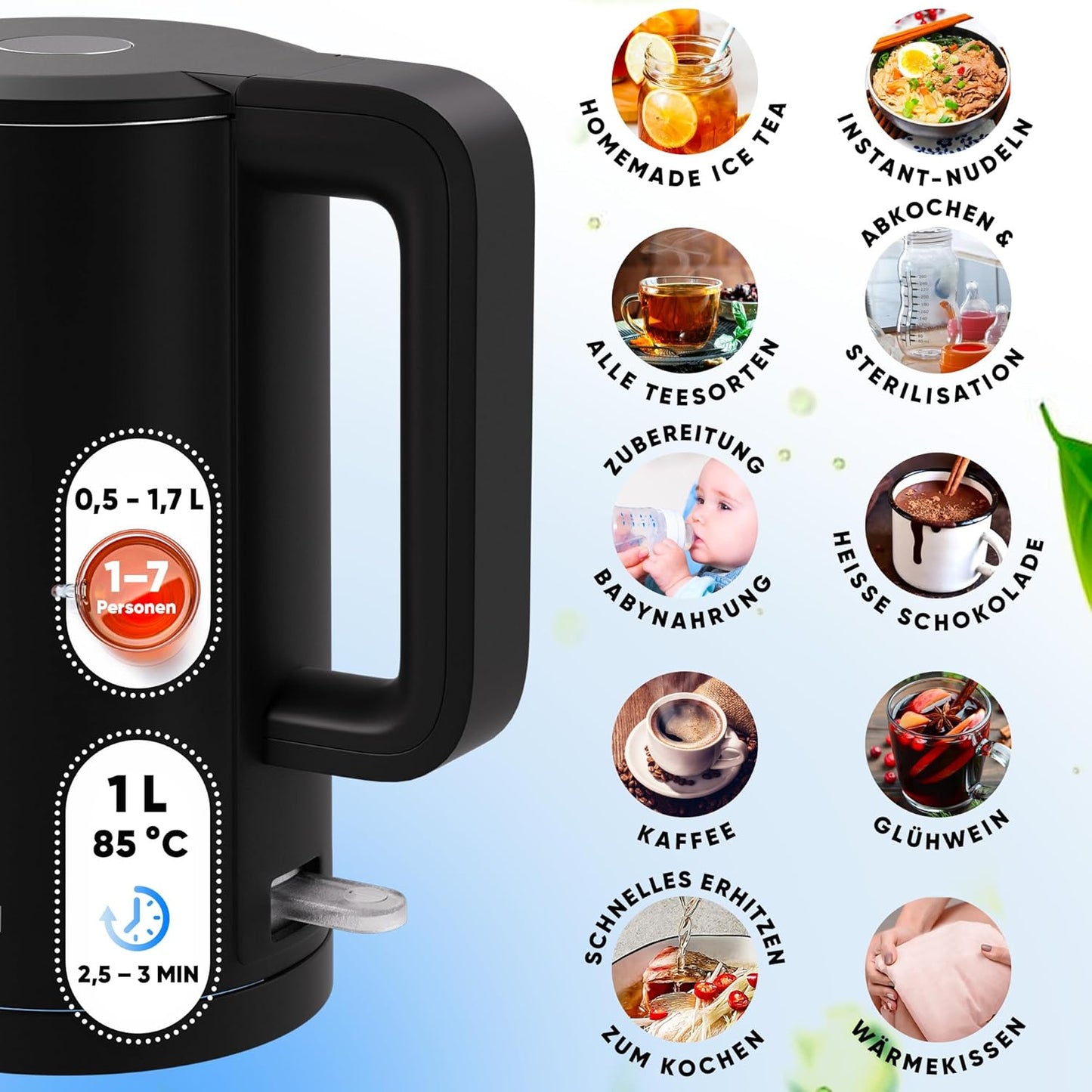 Wasserkocher mit Präzisionsausguss, Schwarz