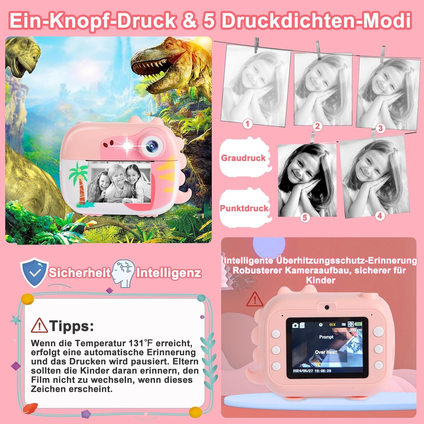 Sofortbildkamera für Kinder, Pink